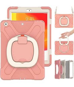 Ohišje za iPad 10,2" z vrtljivim stojalom in ramenskim pasom Roza