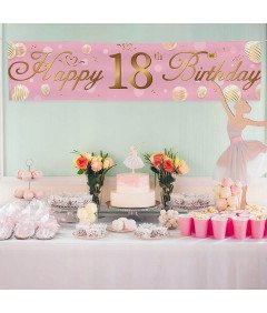 18. rojstni dan Vodoodporni banner 40 cm x 180 cm roza in zlato