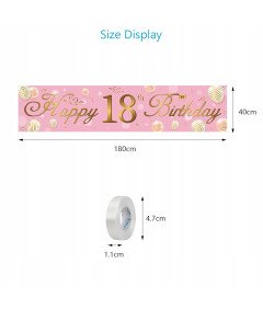 18. rojstni dan Vodoodporni banner 40 cm x 180 cm roza in zlato