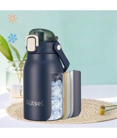 Bidon Butelka Sportowa na Wodę ze Słomką Stali Nierdzewna 1000 ml Granatowy