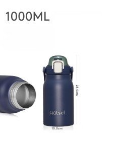 Bidon Butelka Sportowa na Wodę ze Słomką Stali Nierdzewna 1000 ml Granatowy