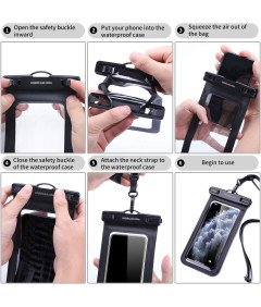 Etui na Telefon do 7 Cali Wodoodporne IPX8 do Pływania Zestaw 2 szt. Czarne