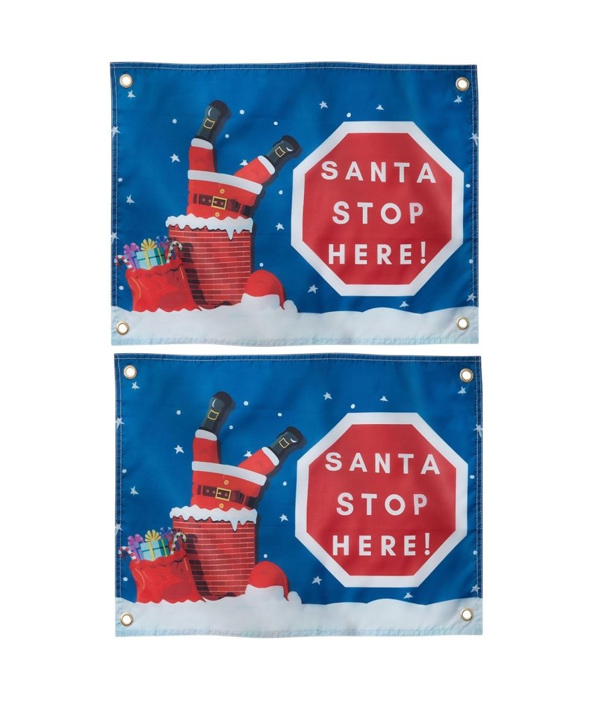 Komplet dveh božičnih zastav Santa Stop Here 46cm x 61cm