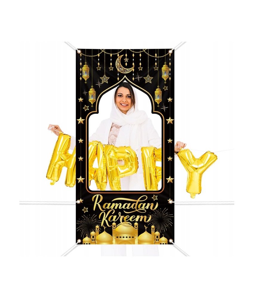 Baner do Zdjęć na Ramadan Czarno-złoty z Tkaniny 180x90 cm