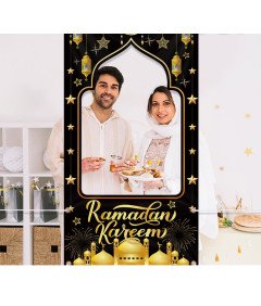 Baner do Zdjęć na Ramadan Czarno-złoty z Tkaniny 180x90 cm
