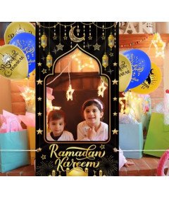 Baner do Zdjęć na Ramadan Czarno-złoty z Tkaniny 180x90 cm