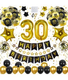 30. rojstni dan Dekoracija Set črni in zlati baloni Konfeti Banner