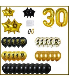 30. rojstni dan Dekoracija Set črni in zlati baloni Konfeti Banner