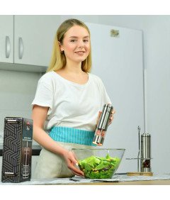 FLAFSTER Zestaw Elekrycznych Młynków do Soli i Pieprzu Srebrne 2 szt