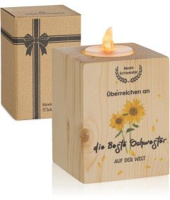 Romadedi Leseni svečnik darilo za najboljšo sestro 7x7x9 cm