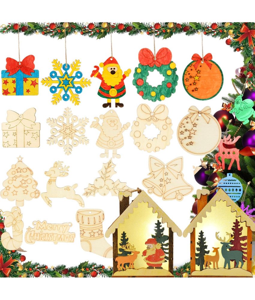 Leseni obešalniki za božično drevo za slikanje, komplet 12 kosov