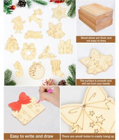 Leseni obešalniki za božično drevo za slikanje, komplet 12 kosov