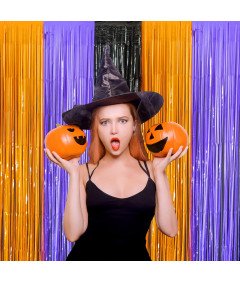 Dekoracja na Halloween Tło Pomarańczowe Fioletowe Czarne 3 Sztuki 1x2 m