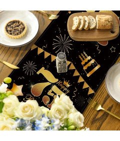 Dekoracja Stołu na Przyjęcie 75 Urodziny  Czarny Złoty 40x140 cm