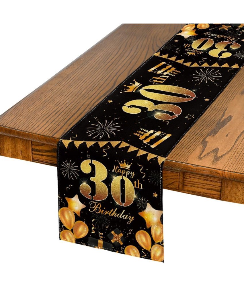 Dekoracja Stołu na Przyjęcie 30 Urodziny  Czarny Złoty 40x140 cm