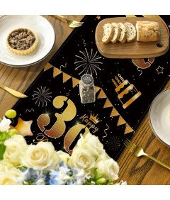 Dekoracja Stołu na Przyjęcie 30 Urodziny  Czarny Złoty 40x140 cm