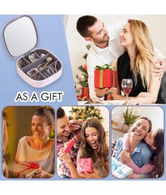 Mała Przenośna Szkatułka na Biżuterię z Lusterkiem Szara 10cm x 10cm