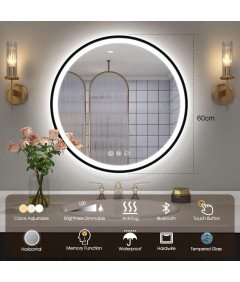 Kopalniško ogledalo z Bluetooth osvetlitvijo izhlapevanja 60 cm okroglo
