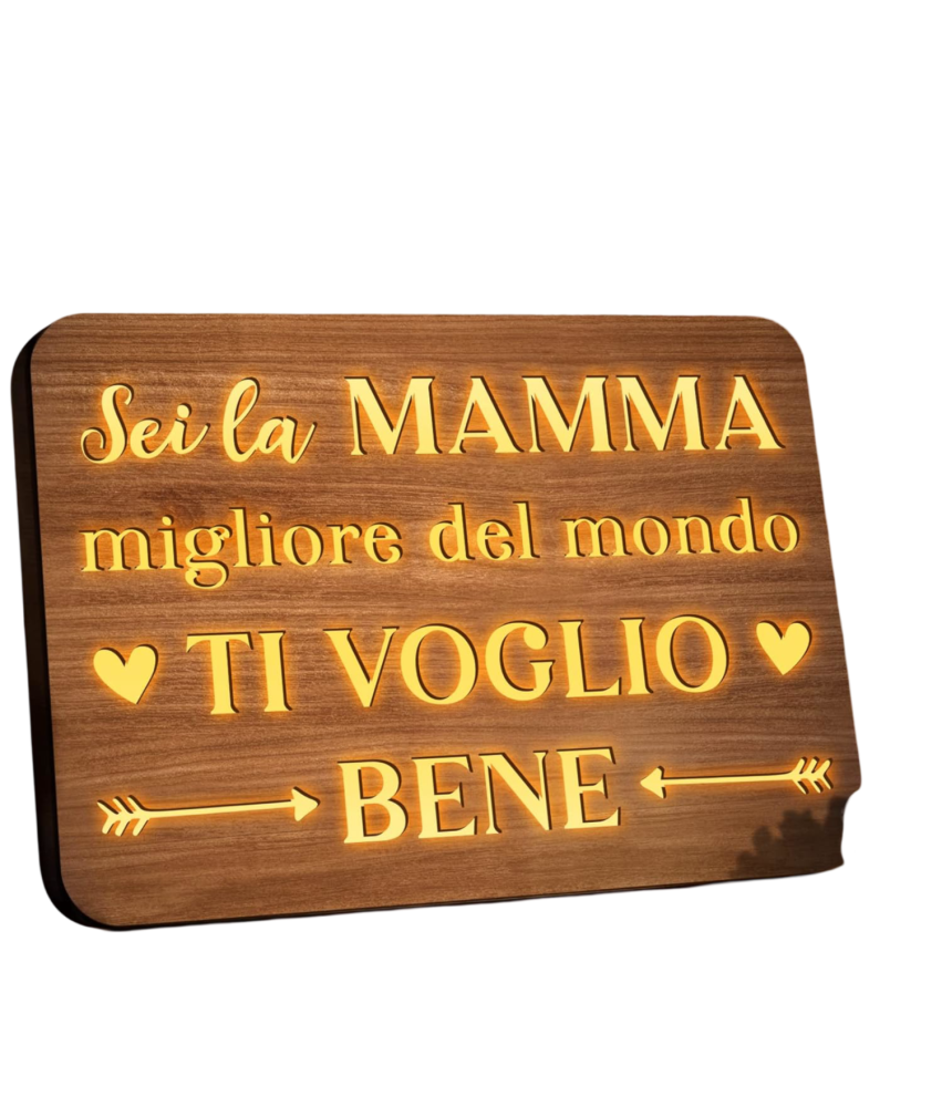 Drewniana Tabliczna z Lampką Podświetleniem LED Prezent dla Mamy 22x16 cm