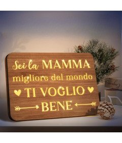 Drewniana Tabliczna z Lampką Podświetleniem LED Prezent dla Mamy 22x16 cm