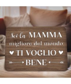 Drewniana Tabliczna z Lampką Podświetleniem LED Prezent dla Mamy 22x16 cm