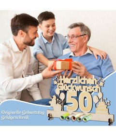 Drewniany Prezent na 50 Urodziny z Miejscem na Banknoty 30x16.5cm