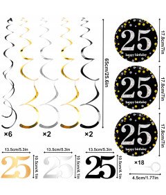 Rojstnodnevna dekoracija za 25. rojstni dan Spirale Serpentine za obešanje
