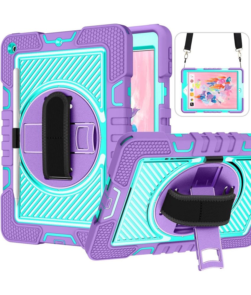 Ohišje za iPad 9/8/7 10,2" s stojalom in naramnico Vijolična