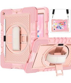 Etui do iPad 9/8/7 10.2" z Podstawką i Paskiem na Ramię Różowe