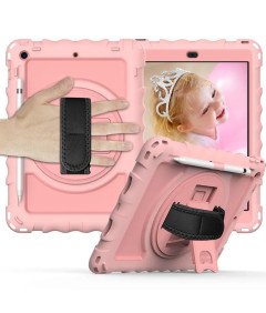 Ohišje za iPad 9/8/7 10,2" s stojalom in naramnico roza