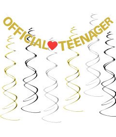 13. rojstni dan Banner Gold Glitter Red Heart Hanging Decoration