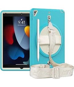 Ohišje za iPad 9/8/7 10,2" s stojalom in naramnico Modro