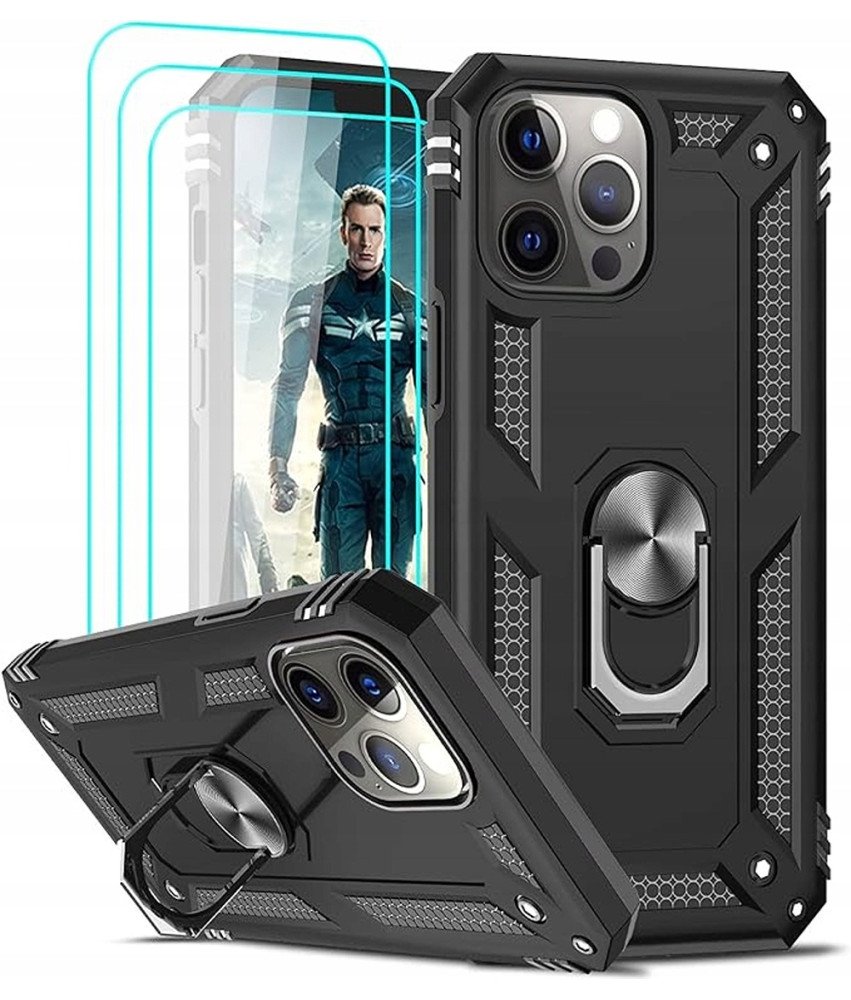 Pancerne Etui Ochronne do iPhone 13 Pro Max Uchwyt Szkło Czarne