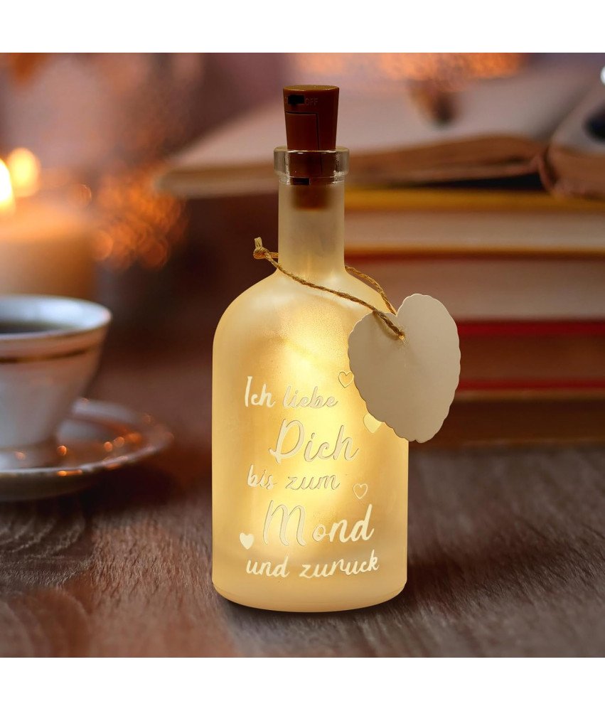 Romantična steklenica LED Weewooday z napisom "I love you all the way to the moon"